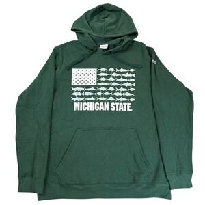 Columbia PFG Michigan State Spartans Fish Flag Hoodie Mens Large Green NEW
